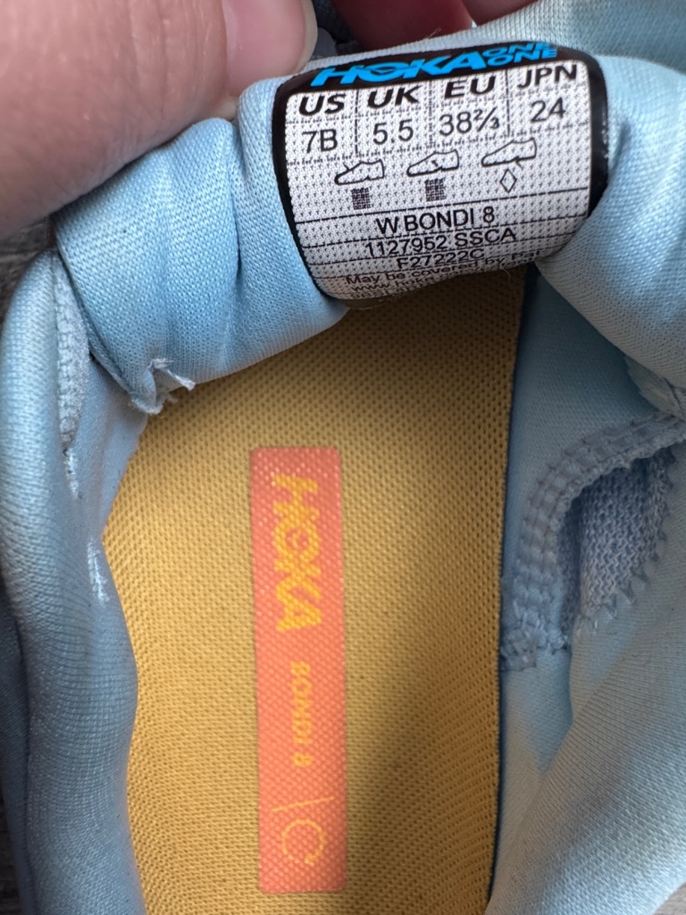 Hoka Light Blue Sneakers with Yellow Midsole and Coral Logo - Picture 9 of 9